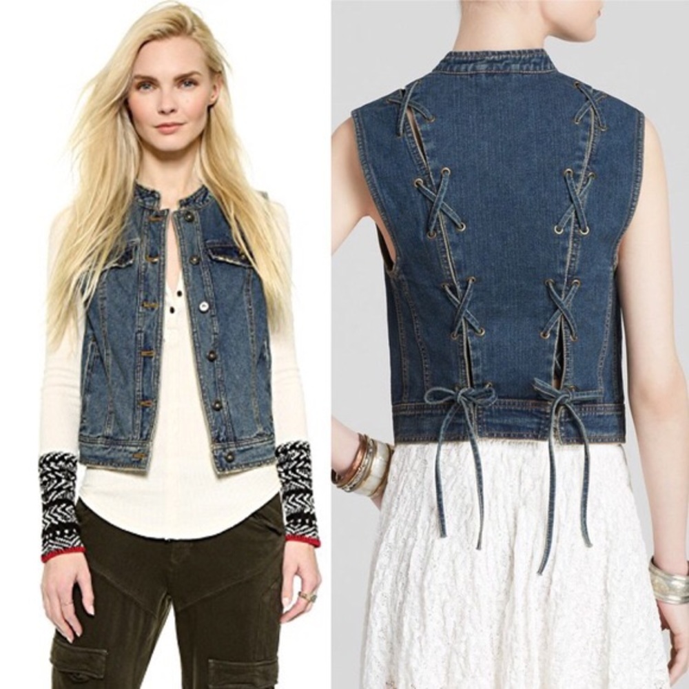 Free People Lace Up Denim Vest